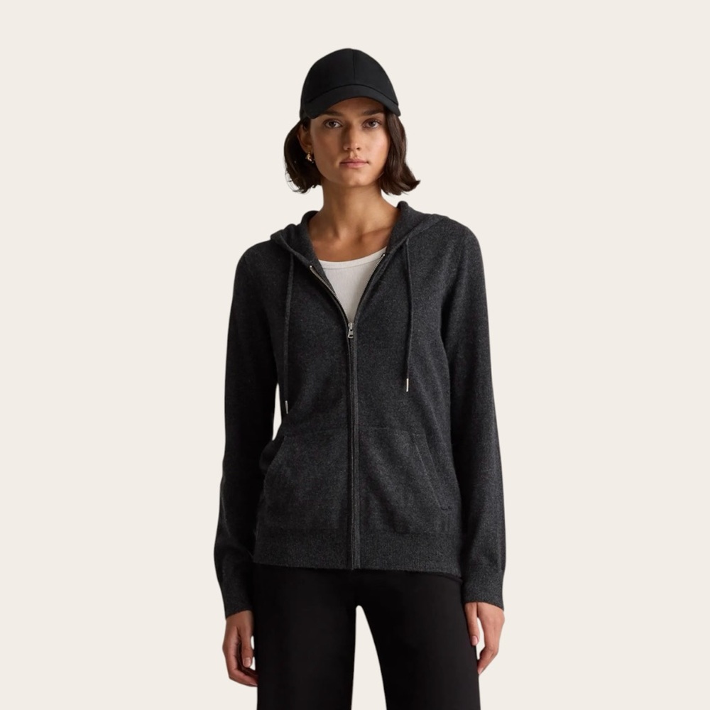 Quince 100% Cashmere Full Zip Hoodie Charcoal, New Sealed